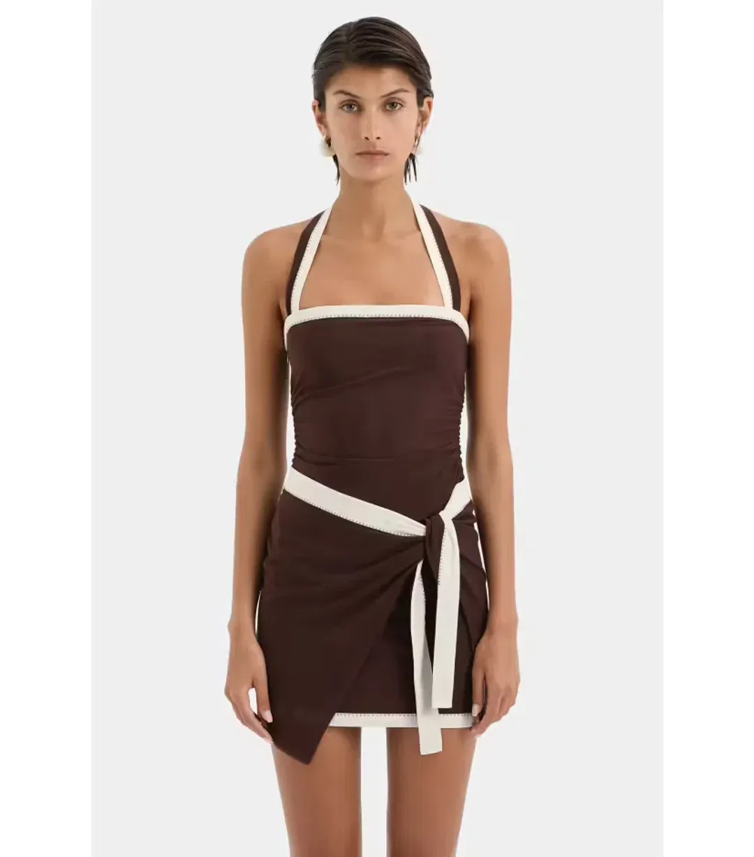 Sir The Label Jacques Mini Dress Chocolate Size 1 / AU 8  for rent on The Volte - main image