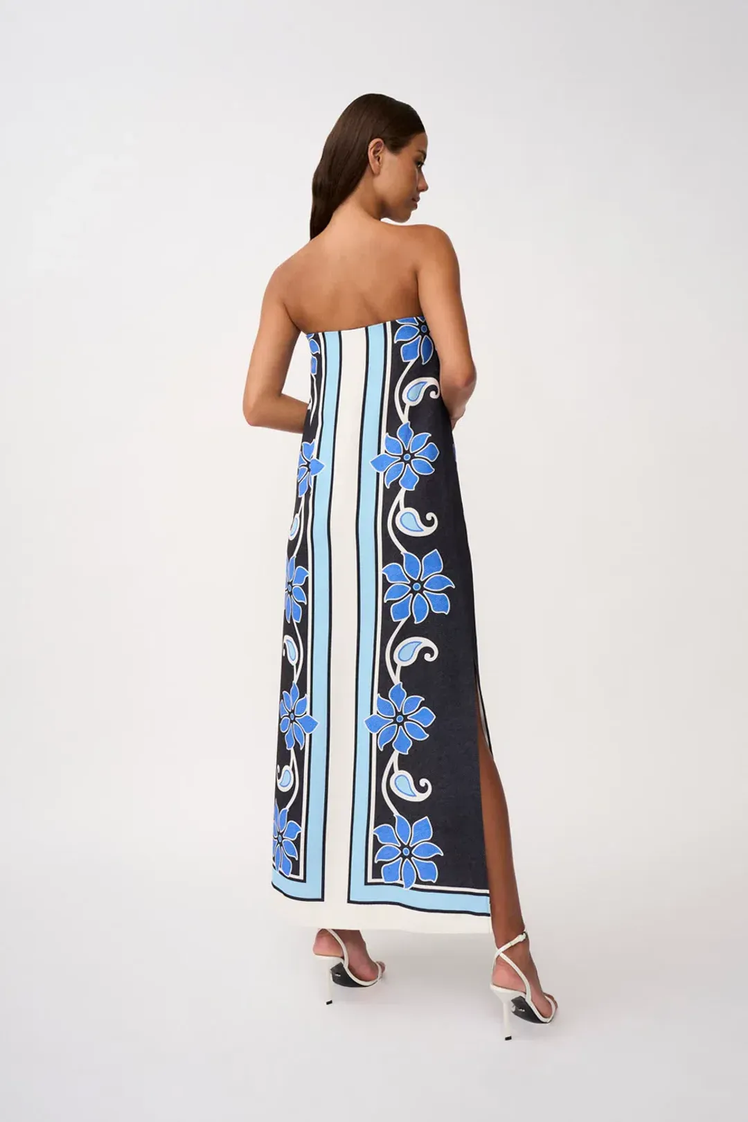 By Johnny Azure Granada Dress in Aqua Navy Ivory Size 8 for rent on The Volte - main image