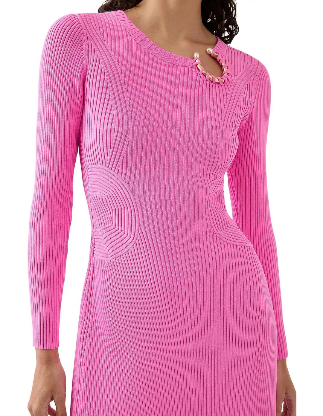 Aje Crescent Knit Midi Dress in Protea Pink Size 8 for rent on The Volte - main image