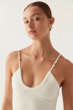 Aje Veida Ottoman Knit Midi Dress Ivory Size 8 for rent on The Volte - image 2