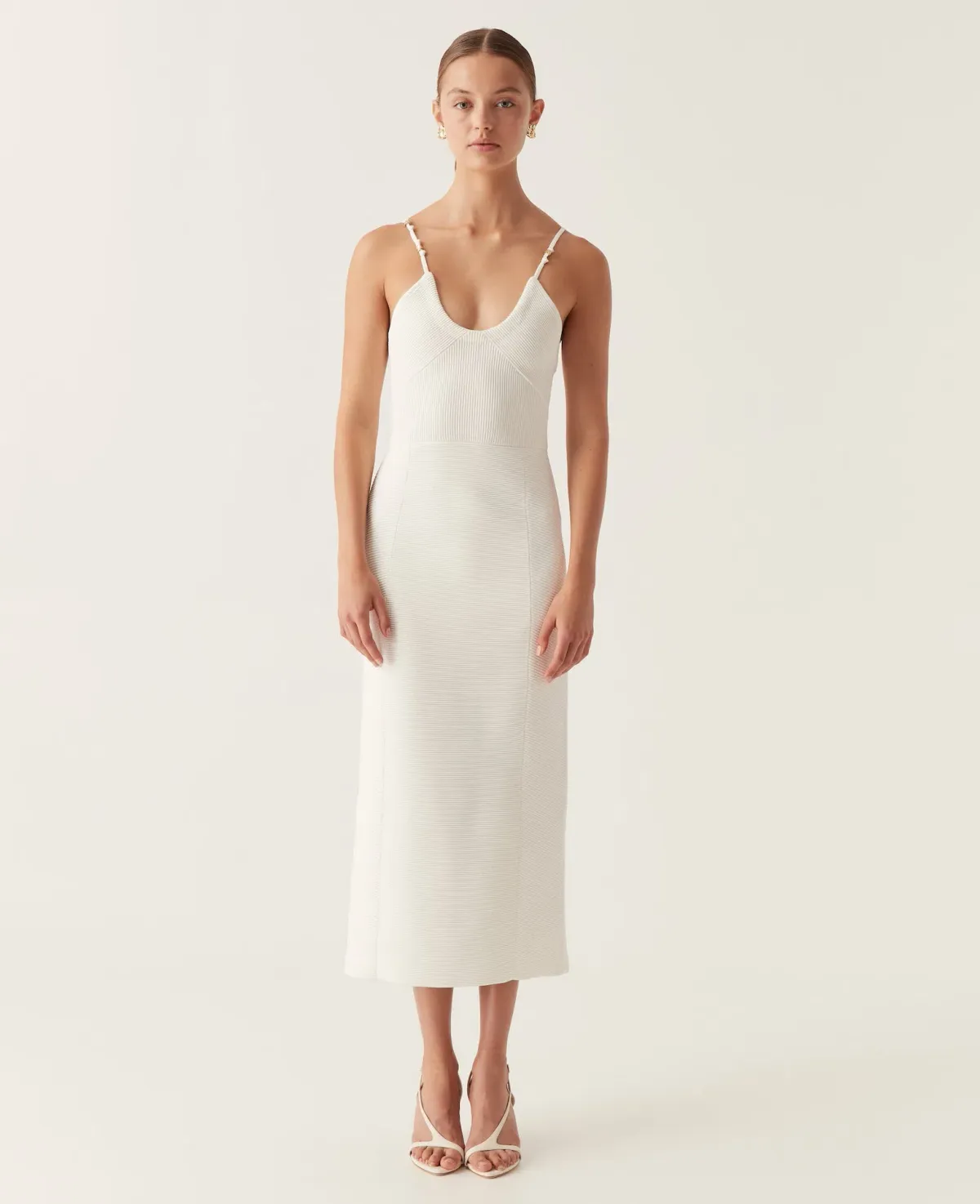 Aje Veida Ottoman Knit Midi Dress Ivory Size 8 for rent on The Volte - main image