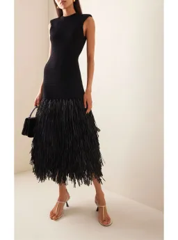 Aje Rushes Raffia Maxi Dress Black Size 6 for rent on The Volte - image 1