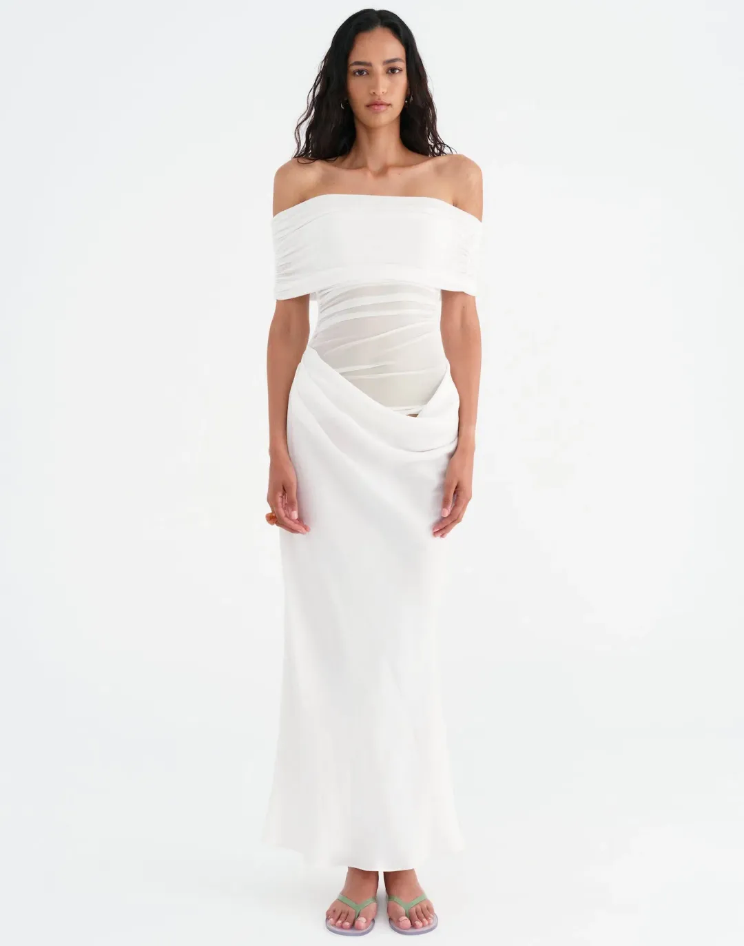 Benni Nico Off Shoulder Maxi Dress White Size S / AU 8 for rent on The Volte - main image