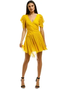 Bec & Bridge Hibiscus Golden Mini Dress in Yellow Size AU 6 for rent on The Volte - image 1