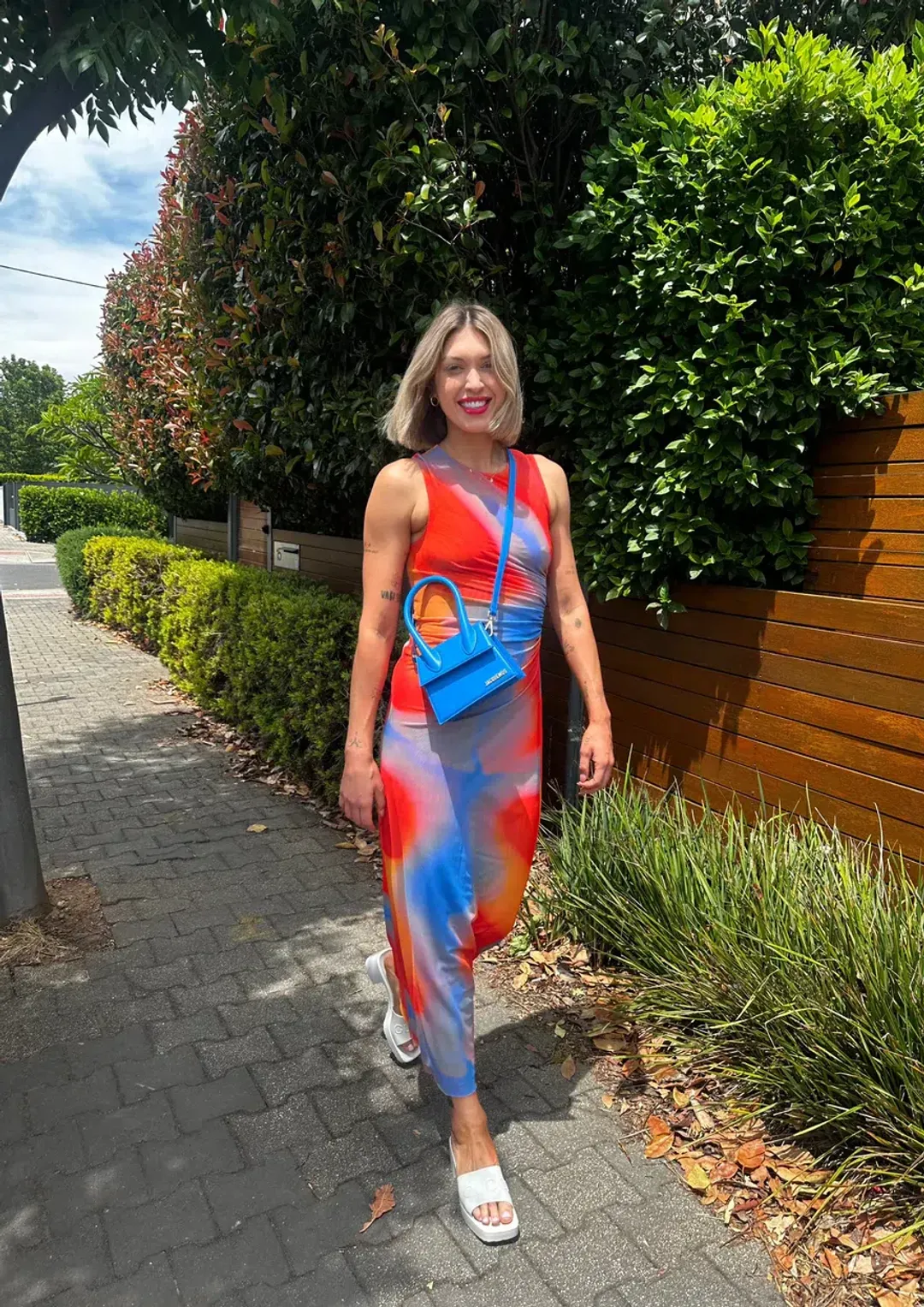 Scanlan Theodore Italian Watercolour Dress in Red/Blue Size AU 8  for rent on The Volte - main image