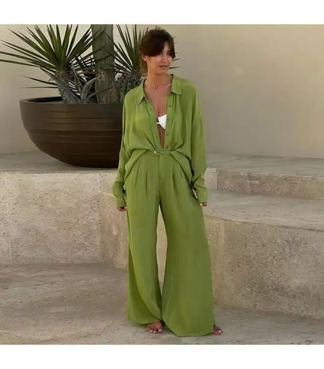 Posse The Label Frankie Top Size AU XS and Pant Size AU 10 Set Green for rent on The Volte - main image