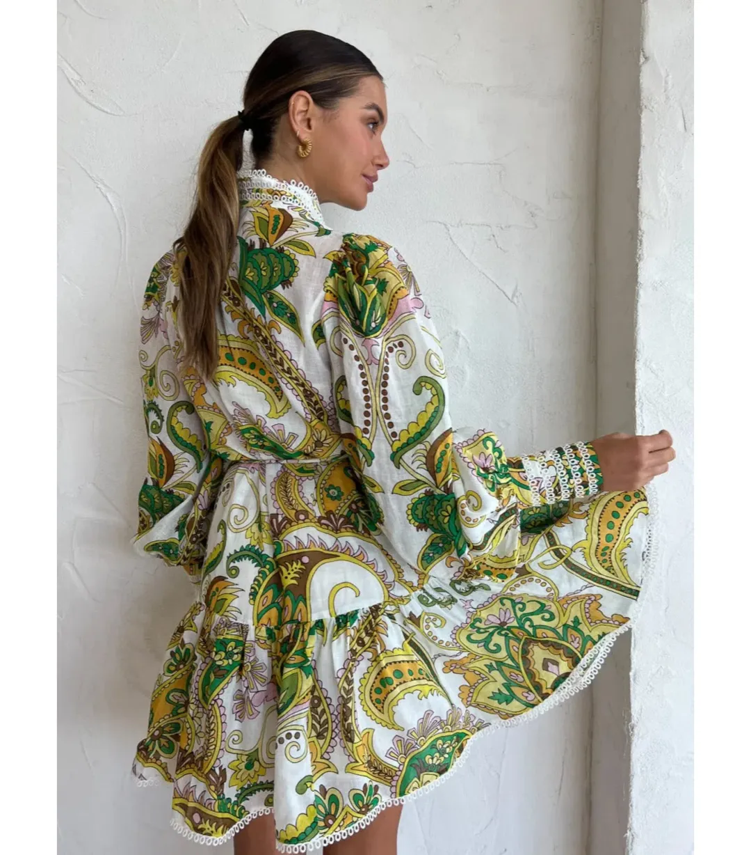 Alemais Octavia Ruffle Mini Dress in Ivory Size AU 6 for rent on The Volte - main image