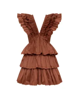 Aje Rythmic Frilled Mini Dress Brown Size AU 8 for rent on The Volte - image 5