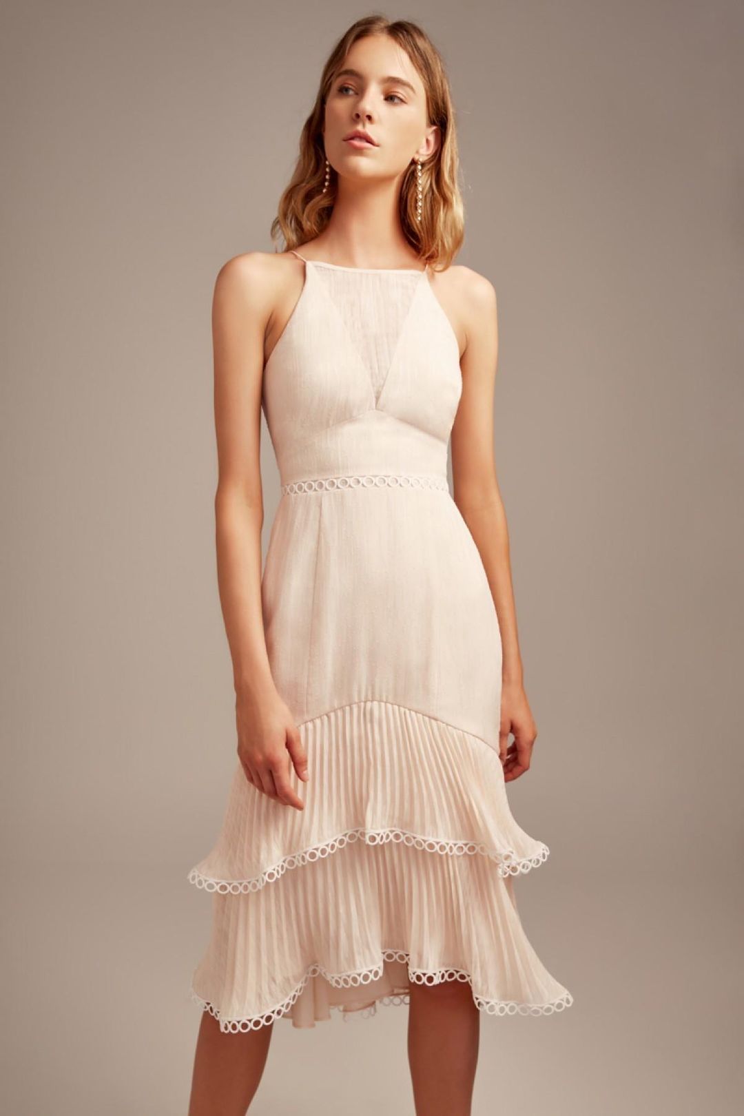 KEEPSAKE Too Close Midi Dress - Peach Nude for rent on The Volte - main image