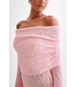 Meshki Marisol Off Shoulder Boucle Mini Dress Baby Pink Size XS / AU 6 for rent on The Volte - image 3