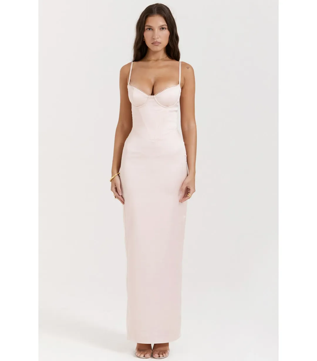 House Of CB Stefania Corset Maxi Dress Soft Peach Size AU 10 for rent on The Volte - main image