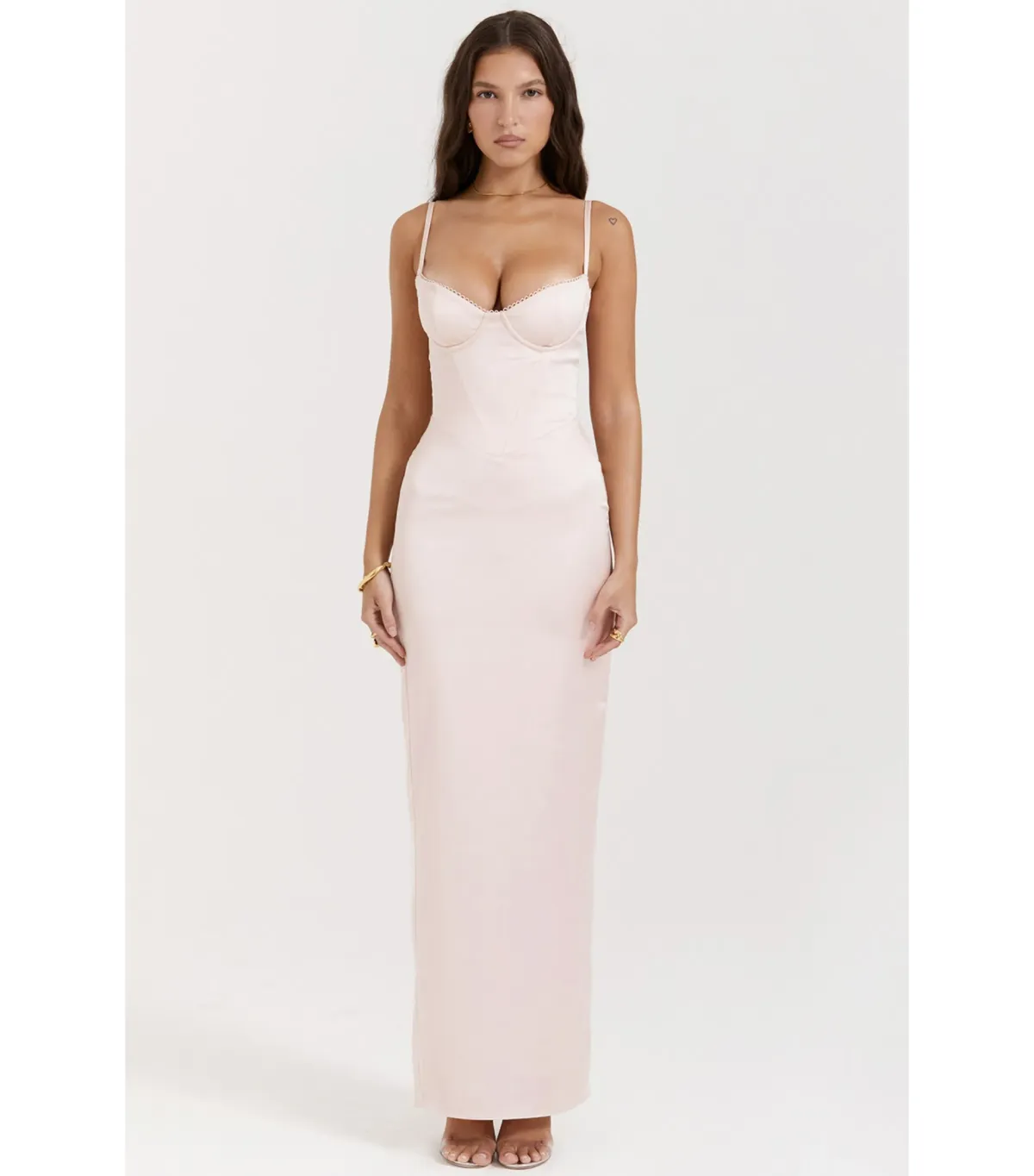 House Of CB Stefania Corset Maxi Dress Soft Peach Size AU 10 for rent on The Volte - main image