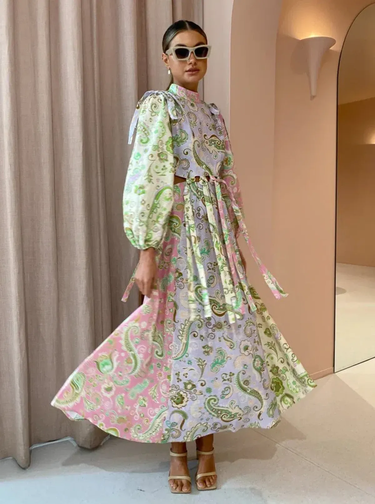 Alemais Marta Cut Out Midi Dress Paisley Print Size 4 for rent on The Volte - main image