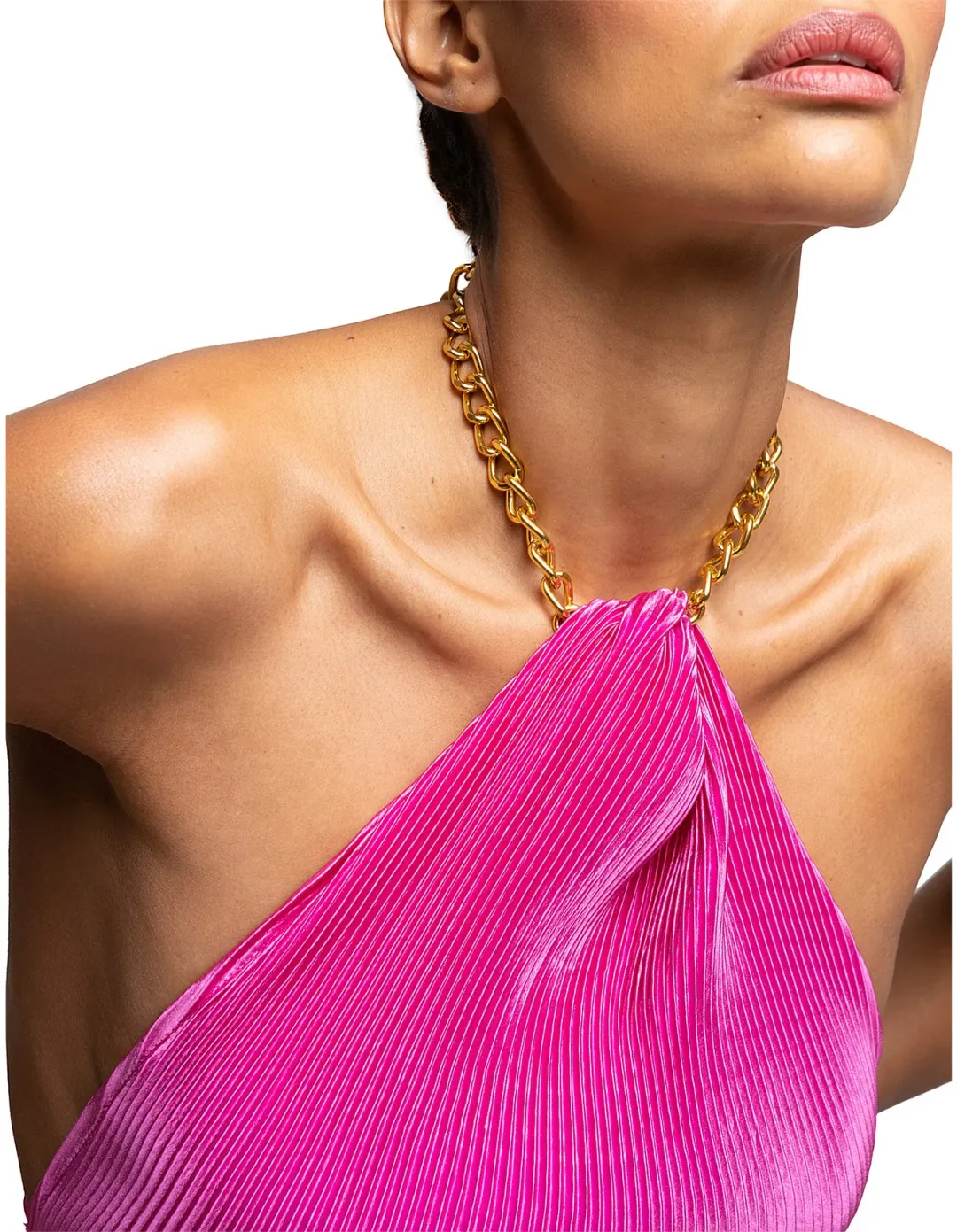 L'Idee Klum Chain Gown in Flamingo Pink Size 8 for rent on The Volte - main image