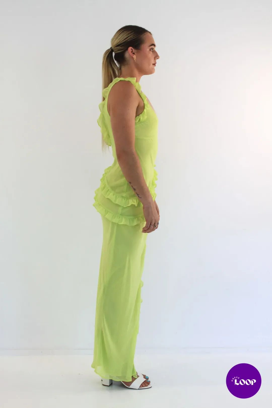 House of CB Pixie Ruffle Maxi Dress Lime Size S / AU 8 for rent on The Volte - main image