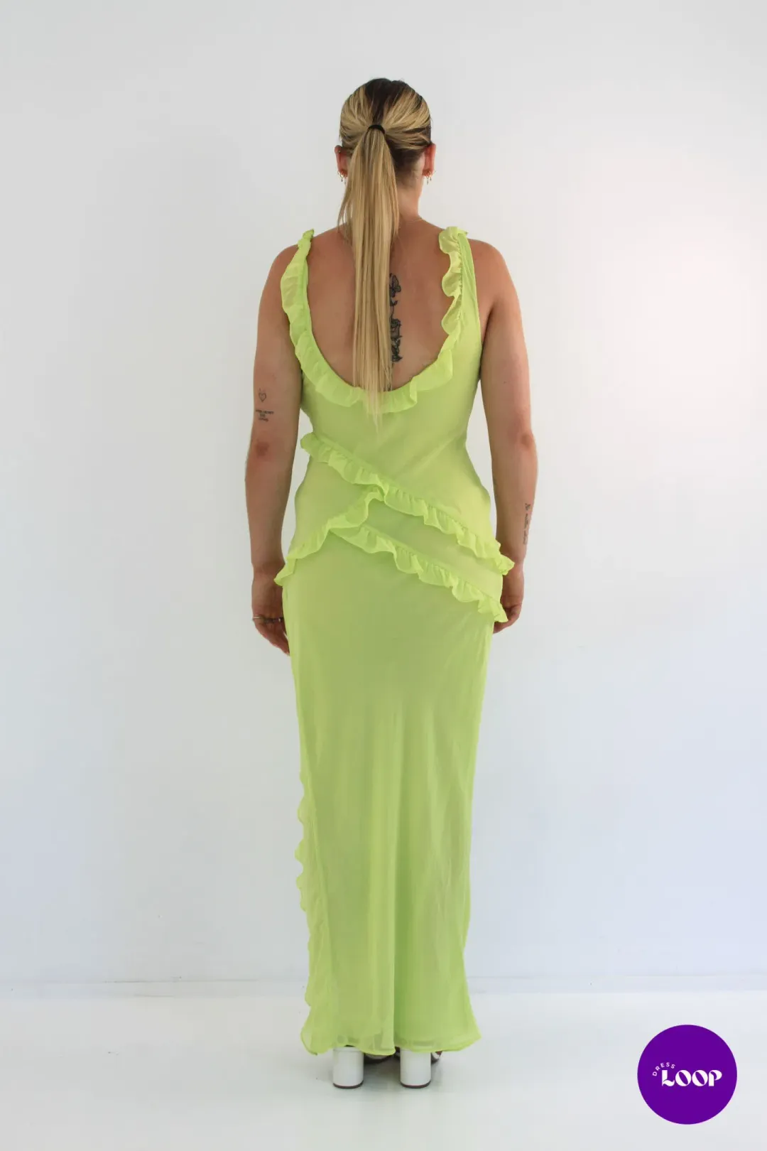 House of CB Pixie Ruffle Maxi Dress Lime Size S / AU 8 for rent on The Volte - main image