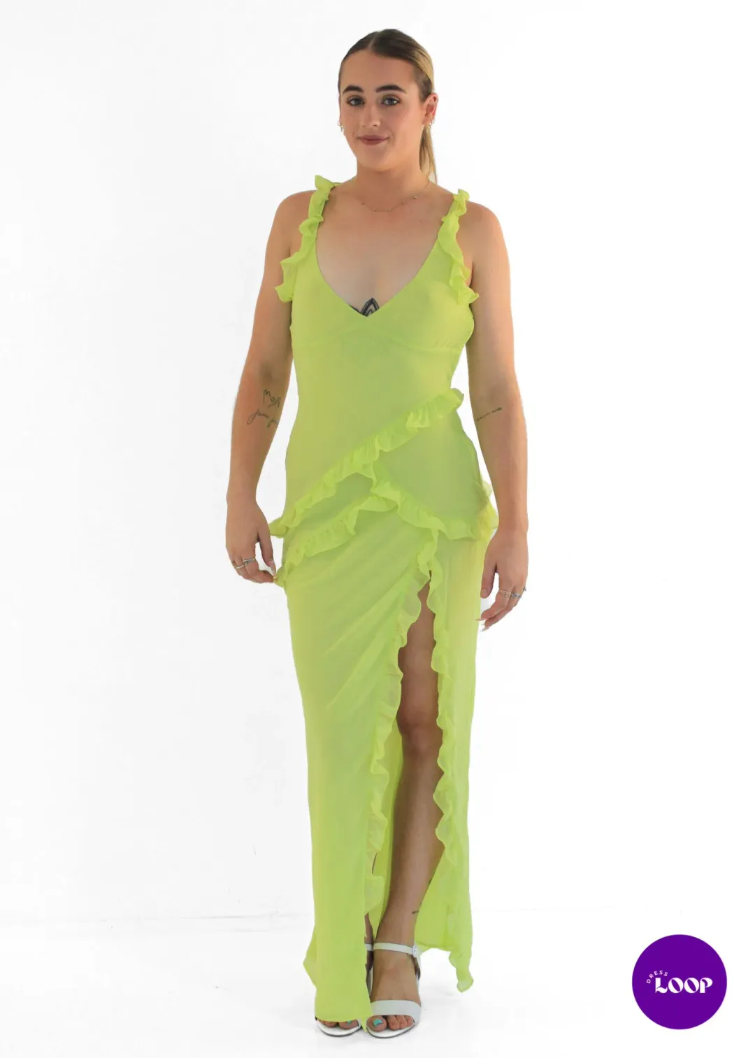 House of CB Pixie Ruffle Maxi Dress Lime Size S / AU 8 for rent on The Volte - main image