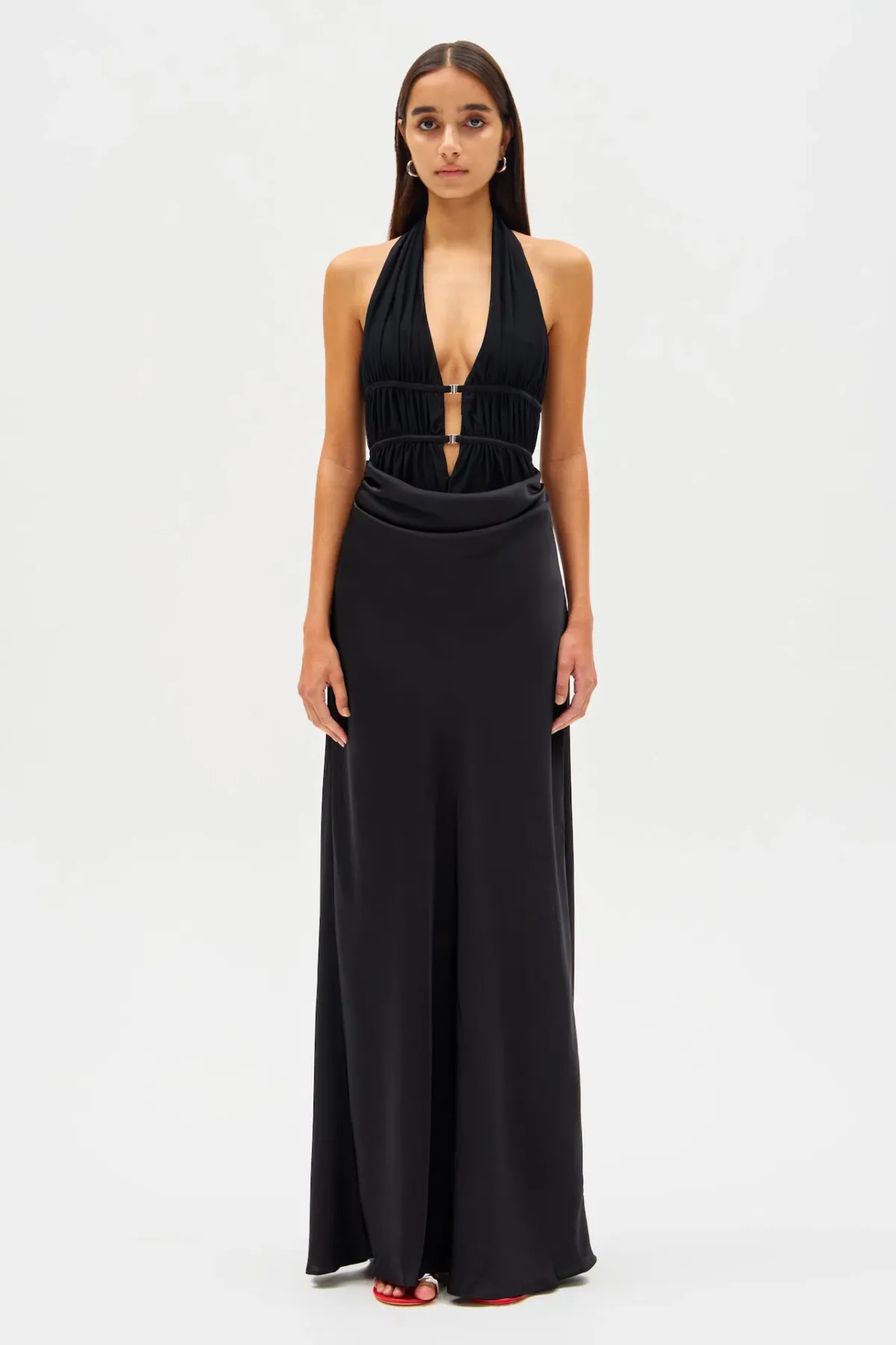 Misha Celine Satin Maxi Dress Black Size 10 for rent on The Volte - main image
