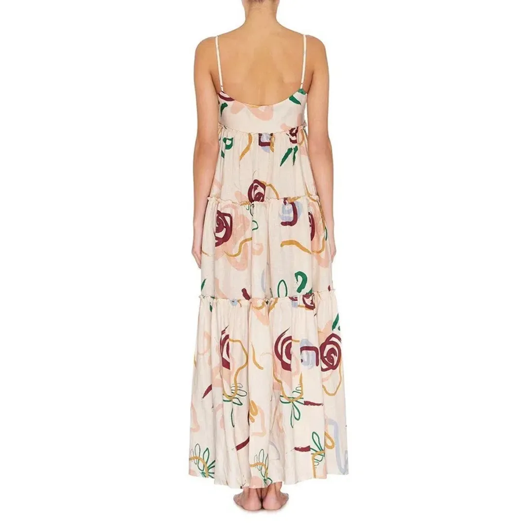 Skye and Staghorn Lottie Tiered Maxi Dress in La Rosa Print Size AU 8 for rent on The Volte - main image
