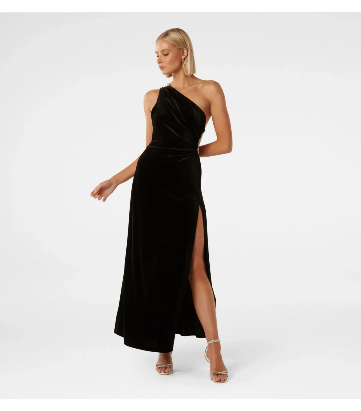 Forever New Costanza Diamante Velvet Gown Black Size AU 4  for rent on The Volte - main image