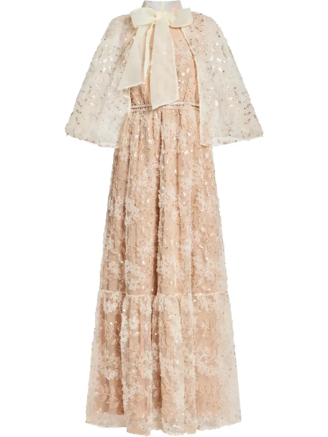 Self-Portrait Embellished Cape Maxi Dress Beige Size 8 for rent on The Volte - main image