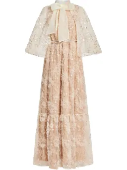 Self-Portrait Embellished Cape Maxi Dress Beige Size 8 for rent on The Volte - image 6