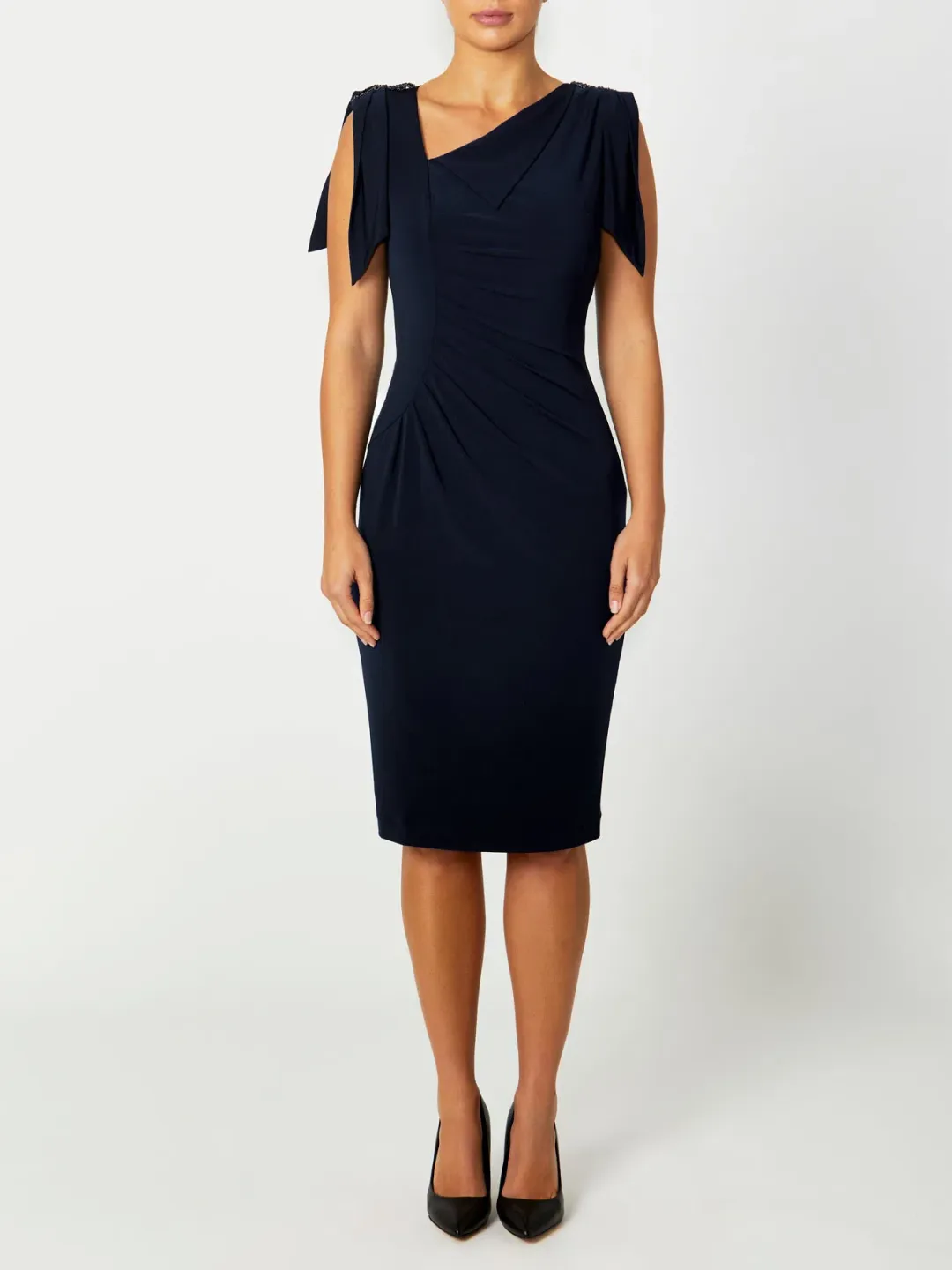 Anthea Crawford Hebe Jersey Knee Length Dress Navy Size 18 for rent on The Volte - main image