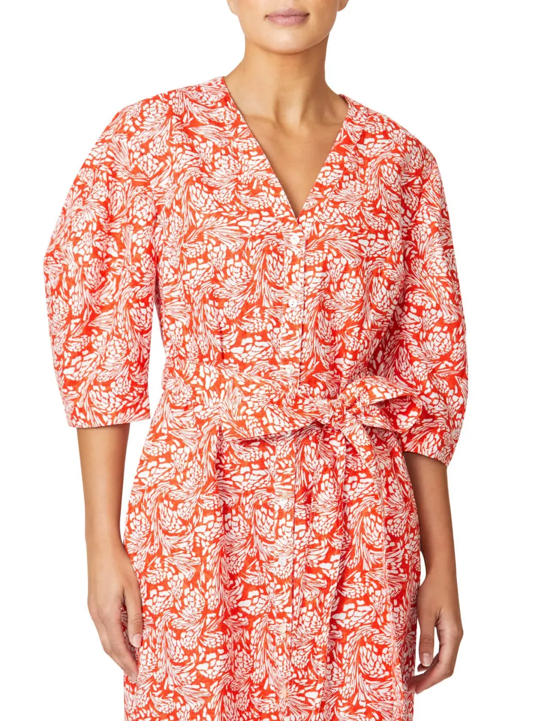 Anthea Crawford Kelly Knee Length Shirtdress Orange/White Size 18 for rent on The Volte - main image