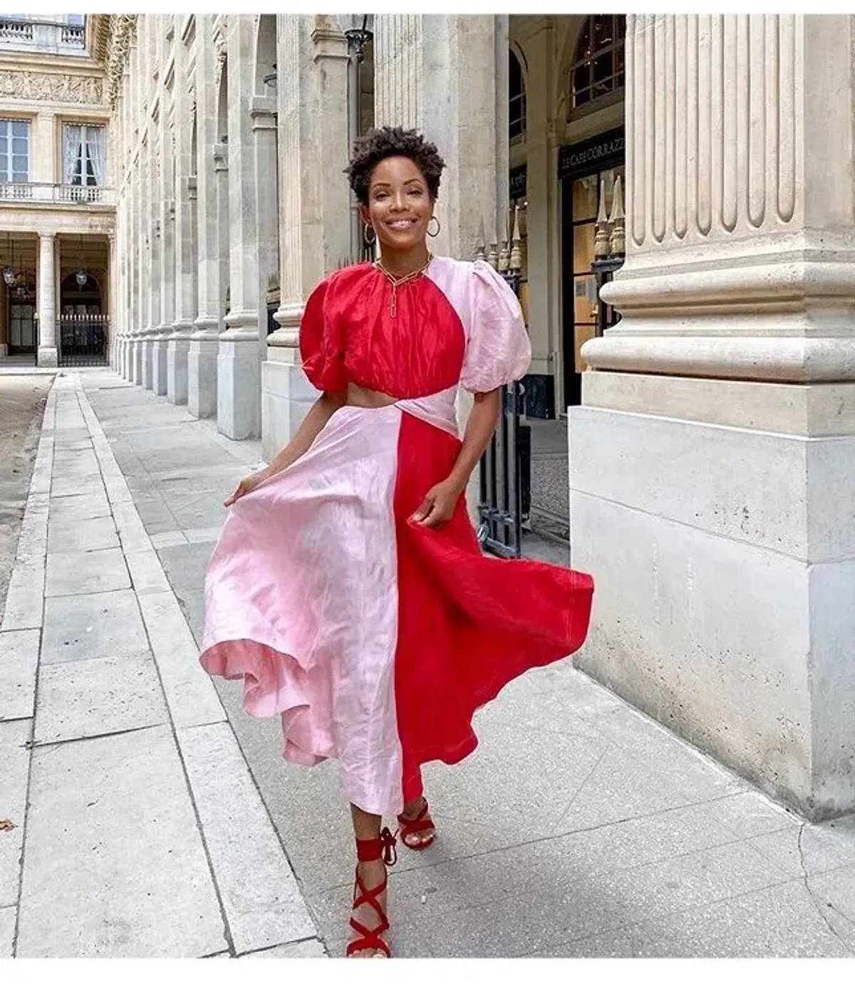 Aje Entwined Midi Dress Pink/Red Size 6 for rent on The Volte - main image