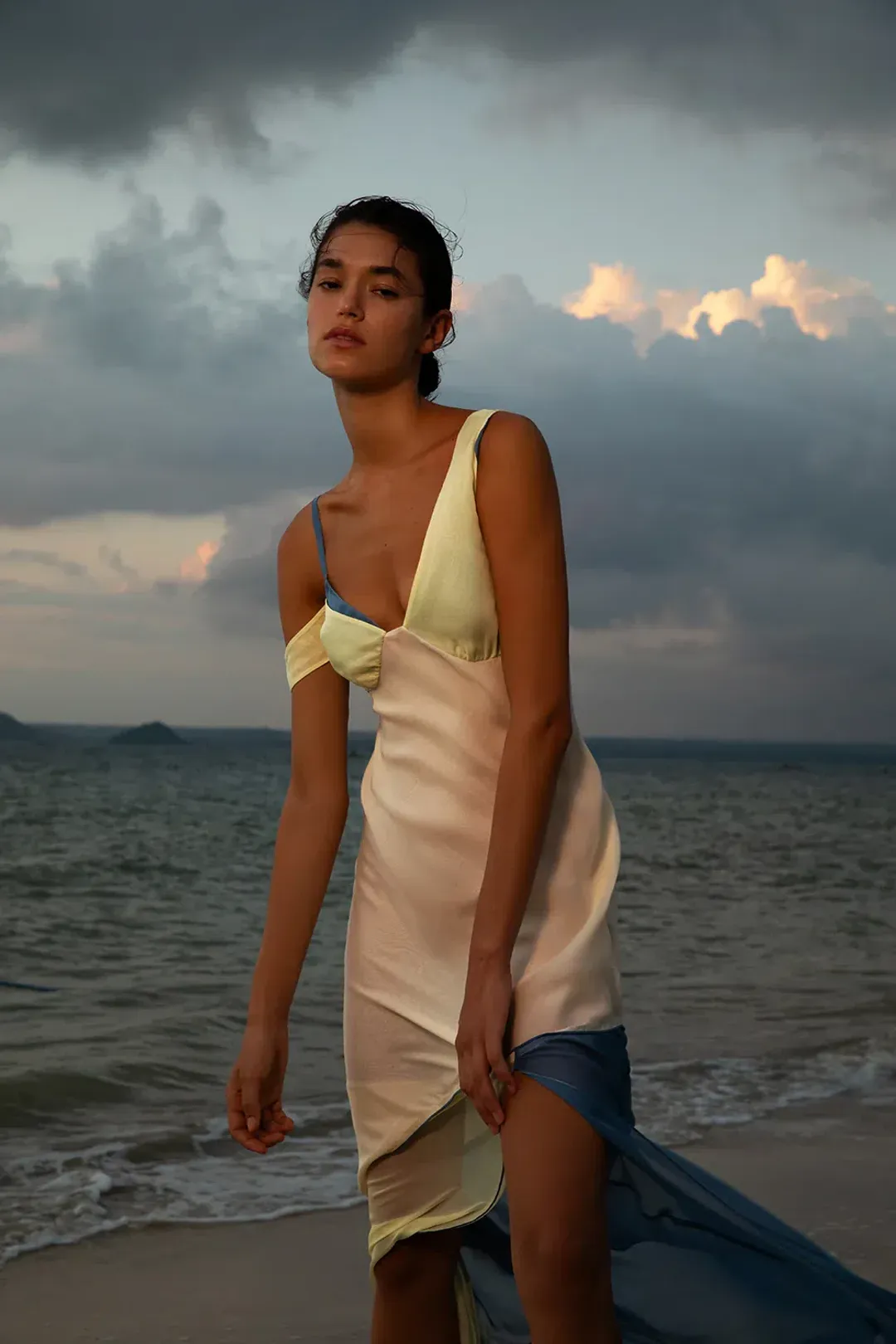 Sir the LabelThames Slip Midi  Dress Ecru  Multi Size 12  for rent on The Volte - main image