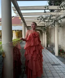 AJE Pandorea Layered Maxi Dress Coral Clay Size 10  for rent on The Volte - image 3