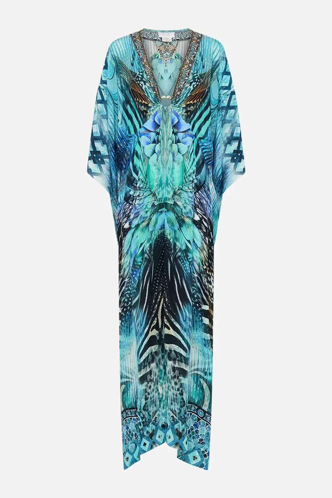 Camilla Azure Allure Split Sleeve Silk Kaftan With Hardware One Size for rent on The Volte - main image