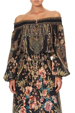 CAMILLA Off Shoulder Shirred Silk Maxi Dress Print Size S/Au 10  for rent on The Volte - image 7