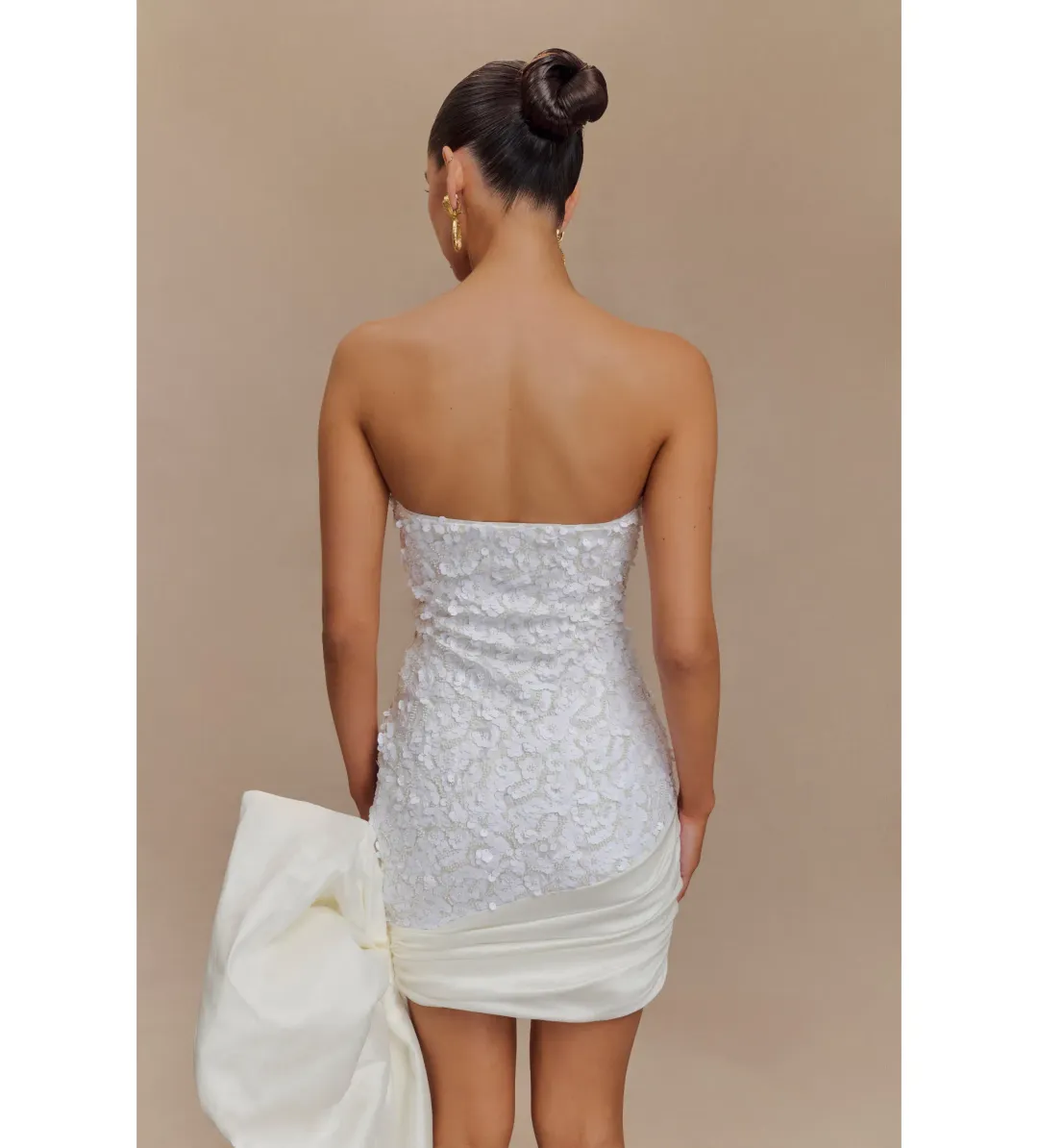 Meshki Franka Strapless Bow Mini Dress White Size 6  for rent on The Volte - main image