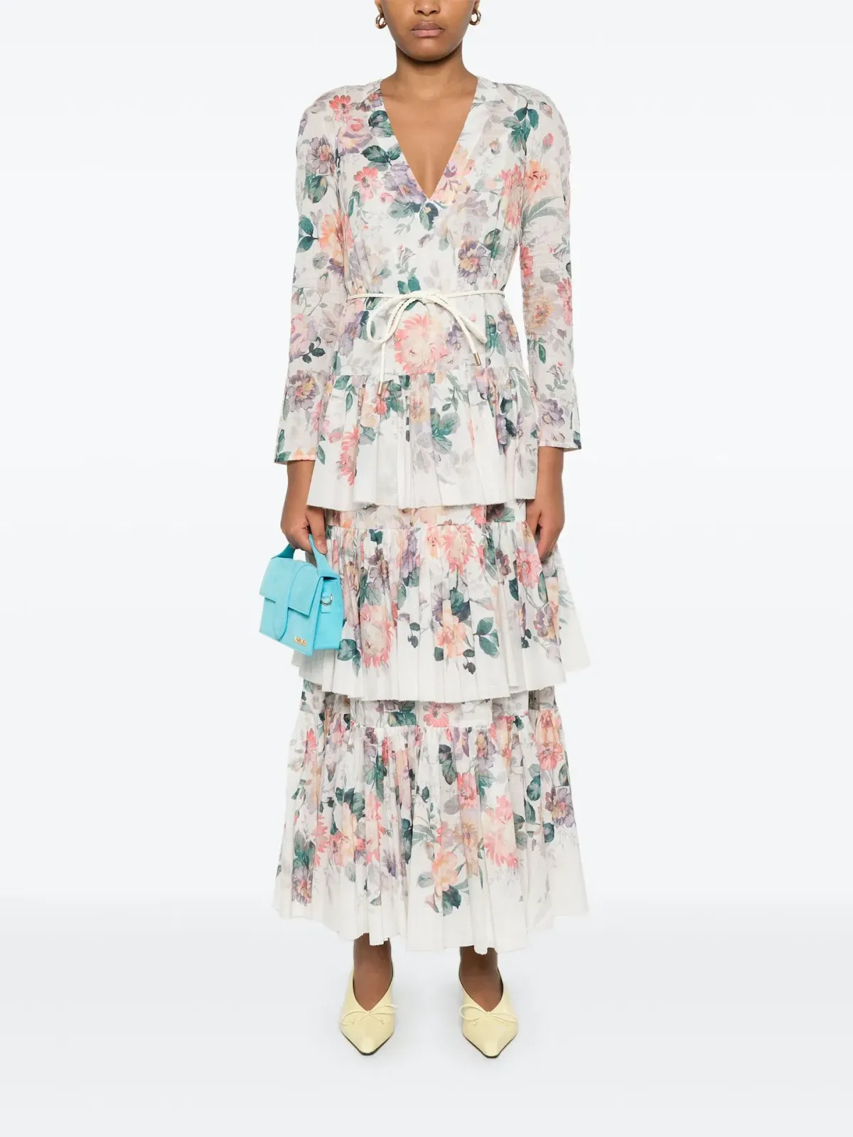Zimmermann Acacia Tiered Maxi Dress Cream Multi Floral Size 0 / AU 8 for rent on The Volte - main image