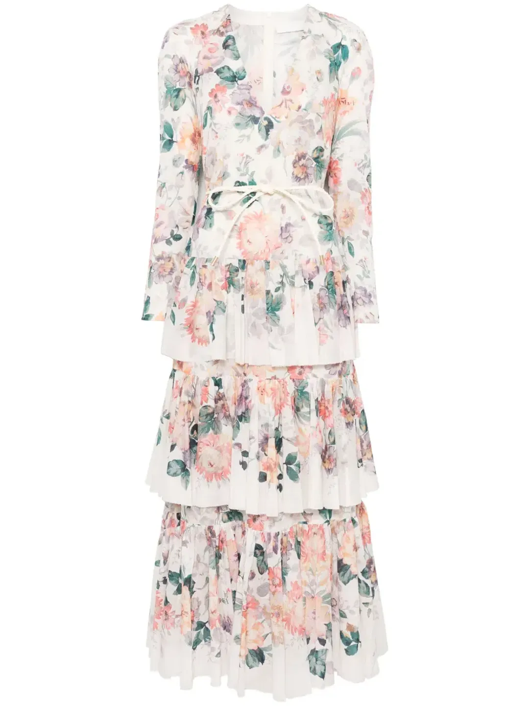 Zimmermann Acacia Tiered Maxi Dress Cream Multi Floral Size 0 / AU 8 for rent on The Volte - main image