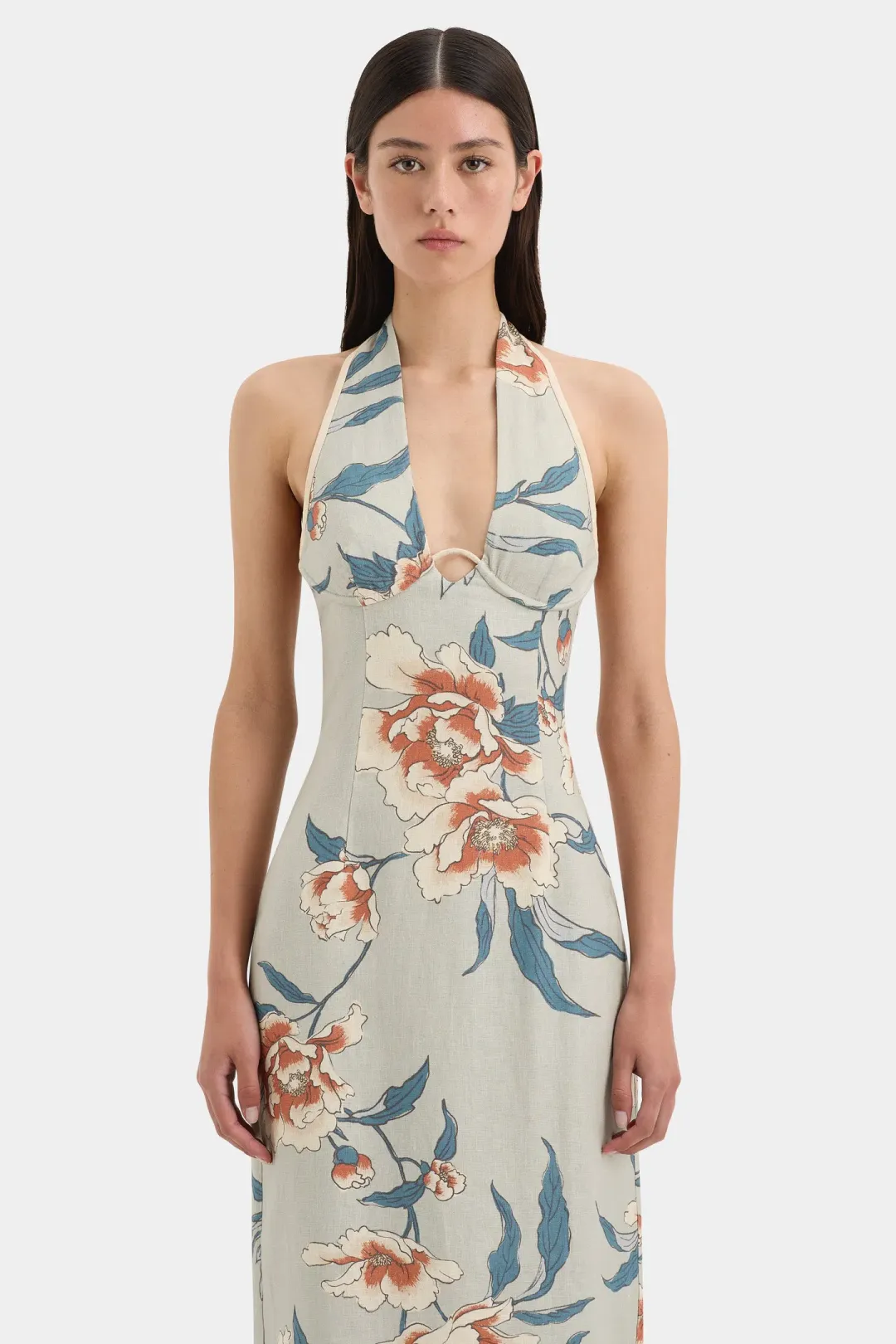 Sir the Label Roisin Halter Midi Dress in Bloom Floral Size 2 (AU 10) for rent on The Volte - main image