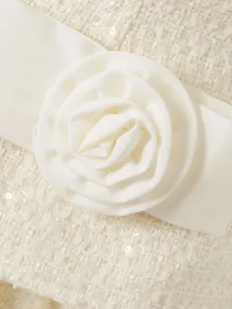 Self Portrait Embellished Sequined Boucle Mini Dress Cream Size 10 for rent on The Volte - image 4