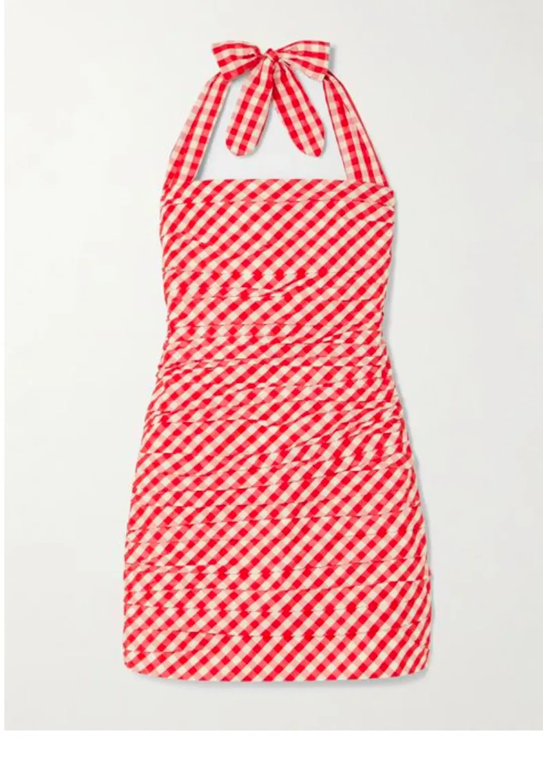 Bernadette Tippy Gingham Pleated Taffeta Halterneck Mini Dress Red Size 6 for rent on The Volte - main image