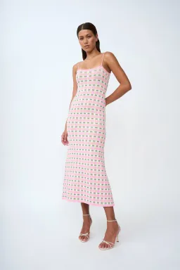 By Johnny Remy Checker Knit Midi Dress Pink Multi Size S / AU 8 for rent on The Volte - image 1