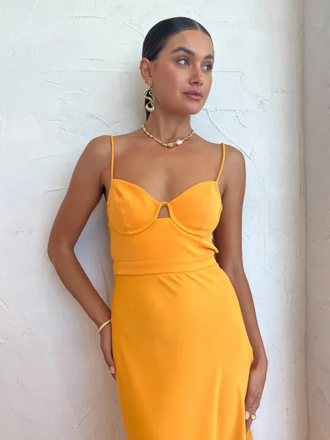 By Johnny Callia Wire Midi Dress in Apricot Orange Size 6 for rent on The Volte - main image