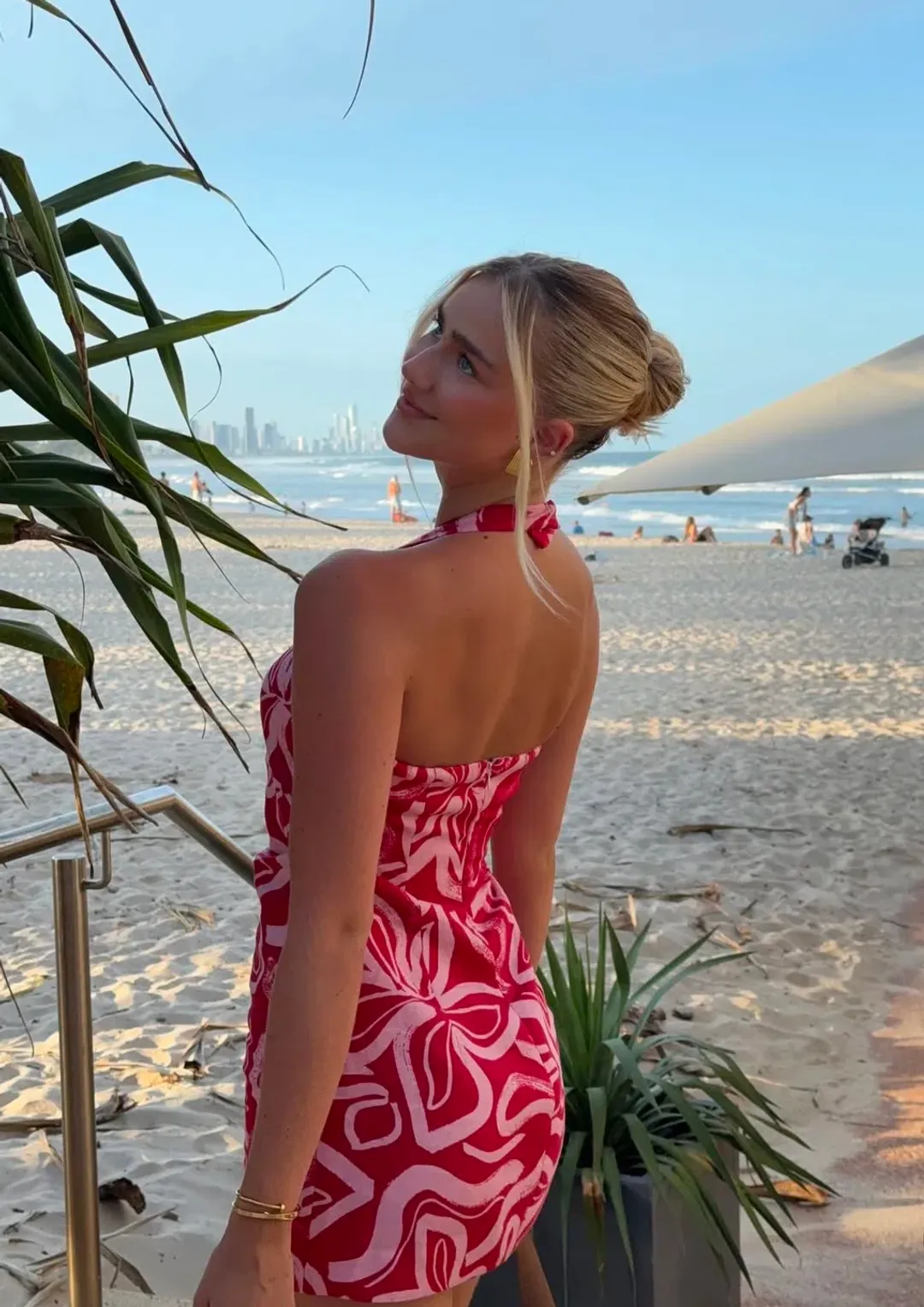 Kookai Soley Rouched Mini Dress Pink/Red Size 8 for rent on The Volte - main image