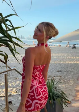 Kookai Soley Rouched Mini Dress Pink/Red Size 8 for rent on The Volte - image 3