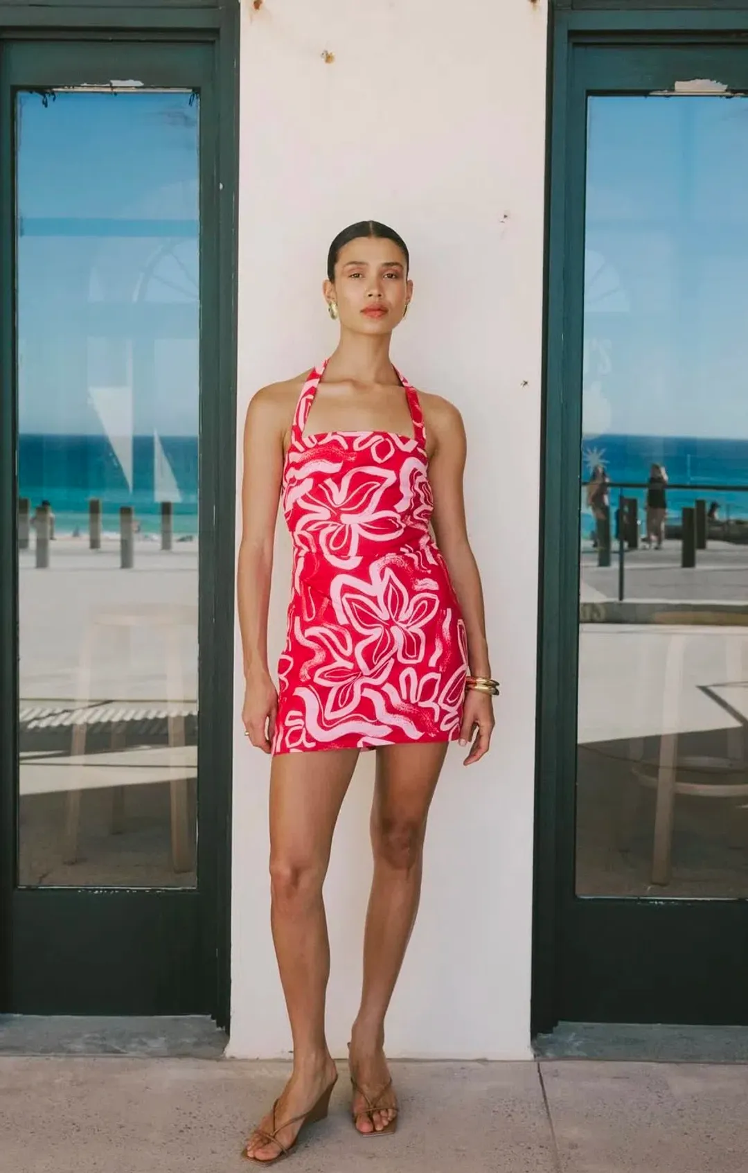 Kookai Soley Rouched Mini Dress Pink/Red Size 8 for rent on The Volte - main image