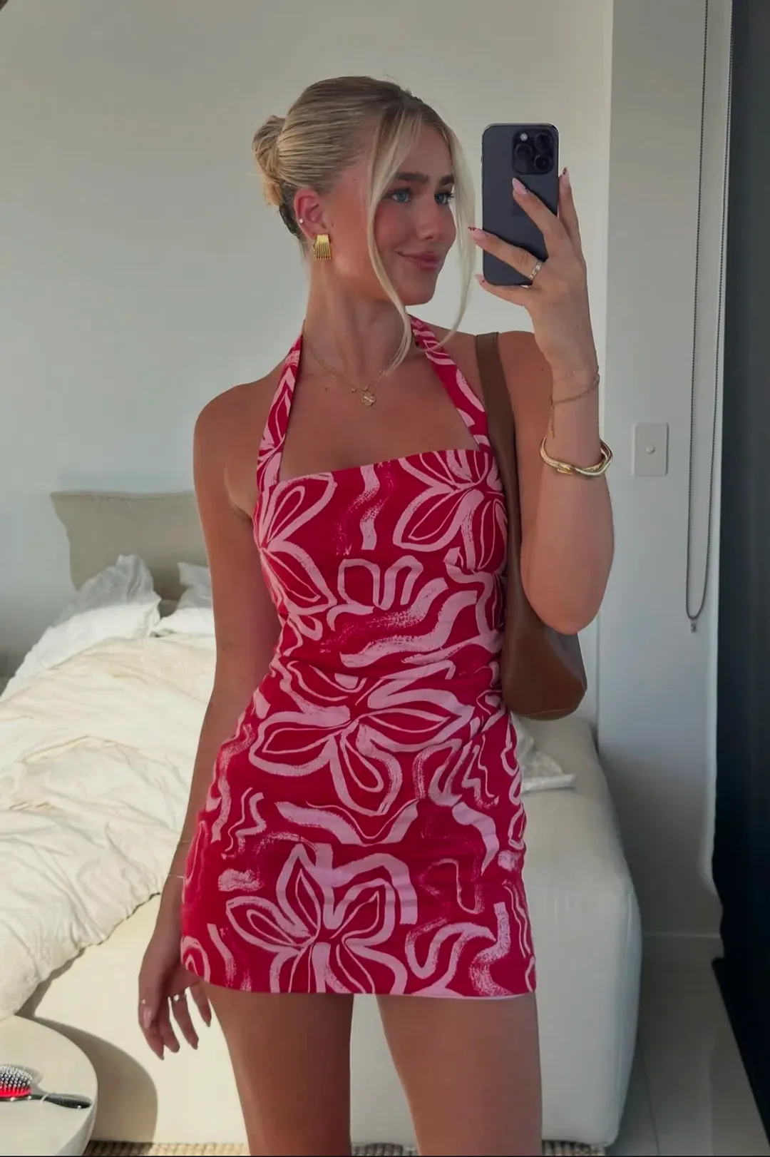 Kookai Soley Rouched Mini Dress Pink/Red Size 8 for rent on The Volte - main image