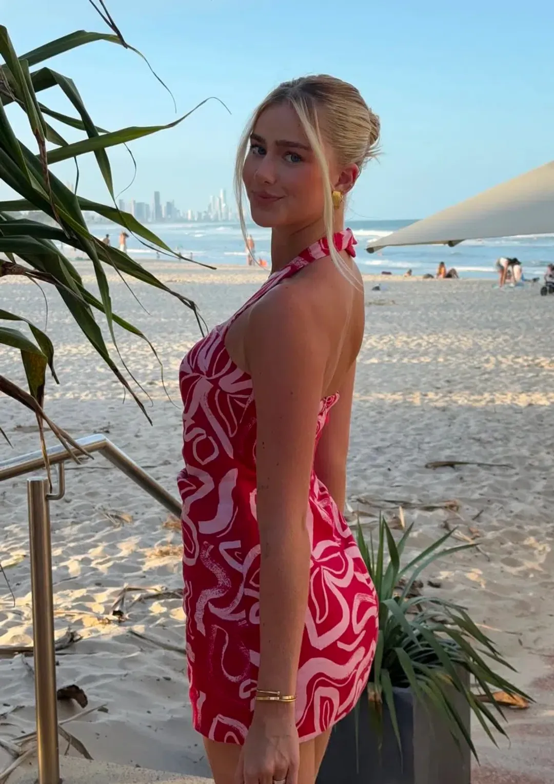 Kookai Soley Rouched Mini Dress Pink/Red Size 8 for rent on The Volte - main image