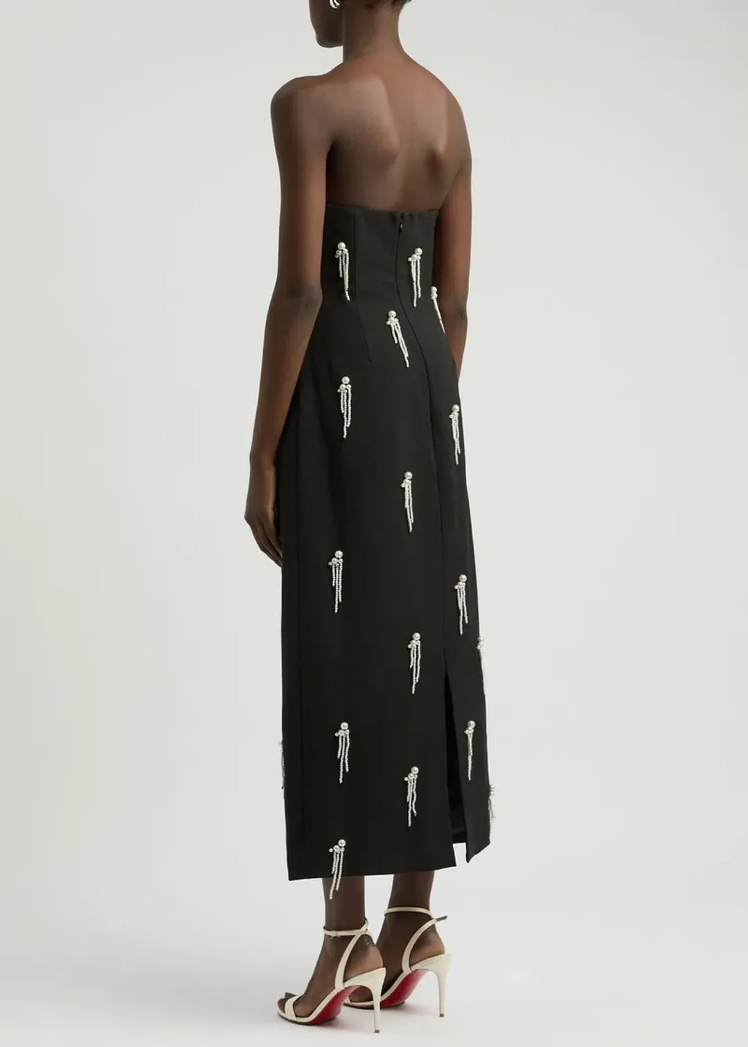 Odd Muse The Ultimate Muse Strapless Pearl-embellished Midi Dress Black Size AU 10 for rent on The Volte - main image