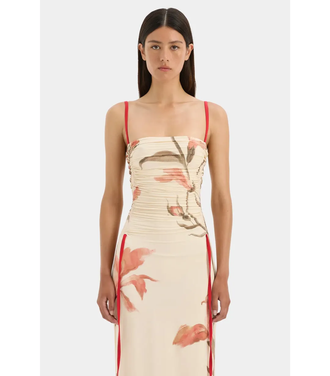 Sir the Label Hana Ruched Midi Dress Gladioli Print Size 2 / AU 10 for rent on The Volte - main image