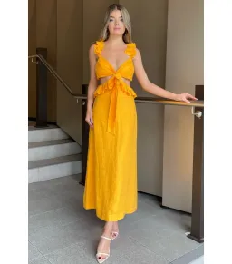 Zimmermann Orange Frill Midi Dress Orange Size 0 / AU 8 for rent on The Volte - image 1