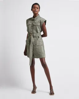 Aje Darcel Denim Belted Sleeveless Mini Dress Oak Moss Size 8 for rent on The Volte - image 1
